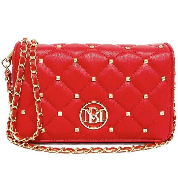 BADGLEY MISCHKA Diamond Quilted Red Crossbody Bag with Studs and Circle Logo NWT - Picture 3 of 10